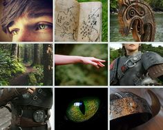 a collage of photos with green eyes and other things to see in the pictures