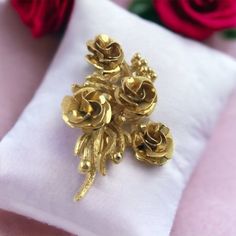 "Vintage Coro Rose Bouquet Brooch Pin Floral bouquet Brooch Gold Tone Rose bouquet Brooch by Coro Secure rollover clasp Stamped Coro on back of flower Measures 2\" x 1.5\" Very good vintage condition For more vintage items visit www.secondactshop.etsy.com" Rose Flower Bouquet, Bouquet Brooch, Brooch Bouquets, Rose Bouquet, Floral Bouquets, On Back, Rose Flower, Flowers Bouquet, Brooch Pin