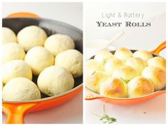 two pictures showing different types of rolls in a pan