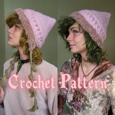 two women wearing hats and scarves with the words crochet pattern on them