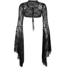 Gothic Retro Lace Flare Sleeves Shrug Top - Vedlit Uv Outfit, Black Rave Outfits, Goth Tops, Victorian Jacket, Halloween Cardigan, Steampunk Coat, Rave Outfits Festivals, Pirate Cosplay, Steampunk Jacket