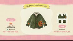 an animal crossing cardigan is shown in this screenshot from the game jack - o - lantern top