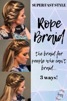 Rope Braids, Braiding Your Own Hair, Twisted Hair, Side Braid Hairstyles, Braided Hairdo, Rope Braid, Easy Braids, Hair Videos Tutorials