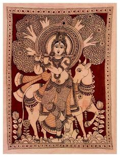 Kalamkari Painting showing gracefulness Of Lord Krishna Nataraja Shiva, Kalam Kari, Kalamkari Art, Mysore Painting, Indian Traditional Paintings, Cosmic Dance, Gond Painting, Painting Styles, Kerala Mural Painting