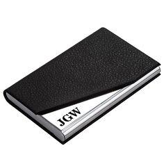 "Appear professionally with one of our modern-style business card holders. With our slim, minimalist leather wallet, you can be prepared for every business event, convention, and happy hour. Remember, business card holders are a cute personalized gift for her birthday, bridesmaids or groomsmen, graduation, new employees, new job, or just because!  You'll love our personalized engraved business card holders, which make an excellent professional gift for men and women. This credit card holder is t Modern Black Rectangular Card Holder, Modern Business Card Holder With Card Slots, Modern Card Holder With Interior Slots For Personal Use, Modern Card Holder With Interior Card Slots, Modern Black Card Holder For Formal Occasions, Modern Black Card Holder For Formal Use, Modern Black Formal Card Holder, Minimalist Black Rectangular Card Holder, Classic Silver Card Holder With Card Slots