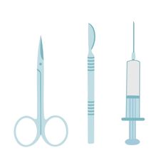 an illustration of medical equipment including a needle, syquet and mouthpieces on a white background