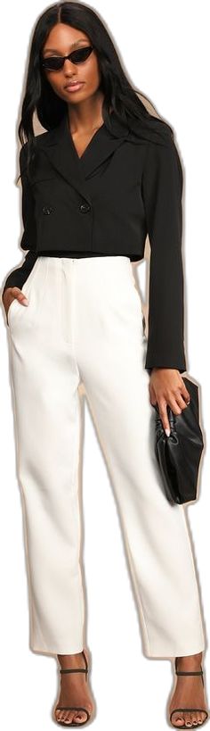 White Formal Bottoms For Fall, White Business Casual Fall Pants, White Business Casual Pants For Fall, Tailored White Pants For Fall, Fall Business Casual White Pants, Chic White Pants For Work, White Bottoms For Fall Night Out, White Pants For Fall Night Out, Chic White Pants For Workwear