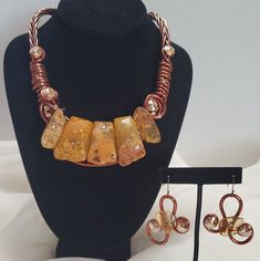 Absolutely Exquisite... Handmade Yellow Copper Jewelry, Unique Yellow Jewelry With Matching Earrings, Elegant Yellow Jewelry With Unique Variations, Unique Yellow Wire Wrapped Jewelry, Unique Yellow Citrine Jewelry, Hand Jewelry, Orange Yellow, Earring Necklace, Color Orange