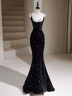 Black Long Evening Dress, Black Sequin Prom Dress, Long Black Evening Dress, Prom Dress Black, 파티 드레스, Black Mermaid, Mermaid Sequin, Dress Gallery, Black Dress Formal