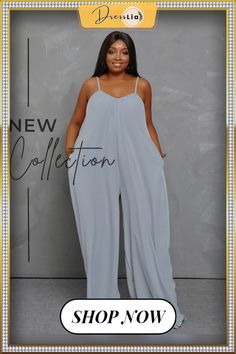 New Solid Color Sleeveless Spaghetti Strap Fashion High Street Wear Clothes Loose Plus Size Jumpsuits Chic Cami Jumpsuits For Summer, Chic Summer Cami Jumpsuits And Rompers, Chic Sleeveless Jumpsuits With Adjustable Straps, Chic Sleeveless Jumpsuits And Rompers With Adjustable Straps, Summer Strapless Solid Color Jumpsuit, Sleeveless Suspenders Jumpsuit For Summer, Sleeveless Suspenders Jumpsuits And Rompers For Summer, Summer Sleeveless Camisole With Suspenders, Solid Color Sleeveless Jumpsuit With Adjustable Straps