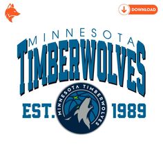 minnesota timberwolves logo on a white background with the minnesota timberwolves in blue