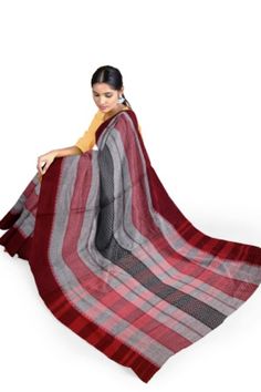 Grey pure cotton handloom Bengal Dhaniakhali Saree with all -over traditional designs. The pure cotton saree is in an elegant shade of grey with all over red and black combination. Being a soft cotton saree, it is easy to drape and a very elegant one. Very fashionable and trendy, an all-time collection to everyone's wardrobe. Teams best with contemporary jewellery. Stitching facility for falls-zigzag available on request, free of cost.  Dimensions - 5.5m saree without blouse piece. Multicolor Cotton Saree With Weaving Work, Multicolor Cotton Saree With Weaving Details, Unstitched Cotton Handloom Traditional Wear, Multicolor Cotton Handloom Saree, Handloom Multicolor Cotton Saree, Cotton Traditional Wear With Weaving Work, Traditional Cotton Drape With Weaving Work, Diwali Cotton Traditional Wear With Weaving Work, Traditional Cotton Saree With Weaving Work