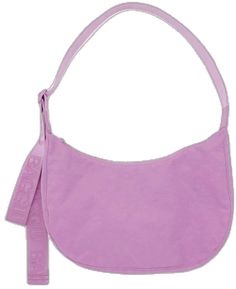 A pinkish purple crescent shaped nylon handbag with an adjustable strap. Versatile Pink Shoulder Bag For Everyday, Pink Shoulder Bag With Single Strap, Pink Shoulder Bag With Adjustable Strap, Pink Shoulder Bag With Adjustable Strap For Daily Use, Versatile Purple Bag With Adjustable Strap, Everyday Pink Canvas Shoulder Bag, Everyday Pink Pouch Baguette Bag, Pink Shoulder Baguette Bag For Everyday Use, Versatile Pink Hobo Bag