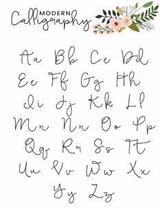 the cursive alphabet with flowers and leaves