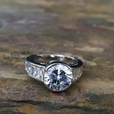 Sterling Silver Half Bezel + Channel Set CZ Ring Size 6 Baguette Band, Half Bezel, Cubic Zirconia Rings, Cz Ring, Channel Set, Cubic Zirconia, Ring Size, Engagement Rings, Size 6