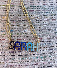 Nameplate necklace with ombre enamel, 16-18 inch. Necklace available in sterling silver with yellow gold vermeil, sterling silver, 14K yellow gold, 14K rose gold and 14K white gold. *Please note that there is one chain option for the 14K necklace, it is a slight smaller gauge. Our vermeil pieces features 3 microns of 18K yellow gold making it very durable and long lasting; while our sterling silver is finished with white rhodium. Prior to manufacturing your necklace we will send you a CAD render Small Gauges, Nameplate Necklace, Enamel Necklaces, Name Plate, Gold Vermeil, Long Lasting, White Gold, Yellow Gold, Rose Gold