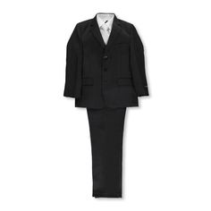 This Kids World suit delivers a sophisticated look that's sure to impress at his next special event. Kids World 5-piece suit Woven single-breasted jacket with silky lining, flap pockets, and welt chest pocket (100% polyester) Woven vest with welt pockets and silky backing with adjustable strap (100% polyester) Pre-creased pants with angled on-seam front pockets, welt back pockets, and button-and-zip fly with tab closure (100% polyester) Woven button-down shirt with patch chest pocket (65% polyester, 35% cotton) Patterned tie with zip-up closure (100% polyester) Dry clean only Imported Single Breasted Jacket, Big Boys, Welt Pockets, Flap Pocket, Welt Pocket, Zip Up, Chest Pocket, Special Event