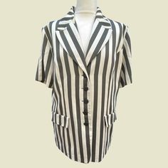 Vintage 80’s stripe short sleeve Jacket with pockets and button down detail. Modern look easy to style. thick luxe fabric. Beautiful cut and shape, semi fitted. • Excellent Condition • Vintage • 80’s / 90’s • Laundered & Ready to Wear Short Sleeve Jacket, Jacket Buttons, Striped Shorts, Ready To Wear, Fabric, How To Wear