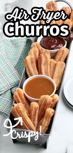 air fryer churros with dipping sauce on the side