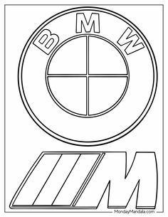 the bmw logo is shown in black and white, as well as an emblem for the company