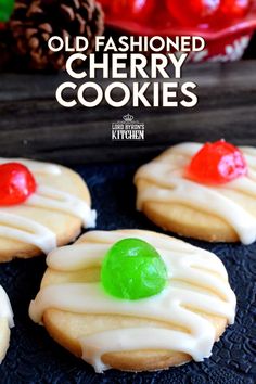 old fashioned christmas cherry cookies with white icing