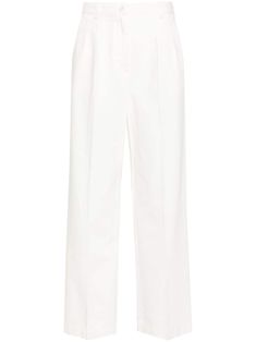 white cotton denim pleat detailing belt loops front button and zip fastening wide leg classic five pockets straight hem long length Wedding Guest Looks, Twill Weave, Straight Trousers, Straight Leg Trousers, Lady Dior, Brunello Cucinelli, Denim Top, Wide Leg Trousers, Light Beige