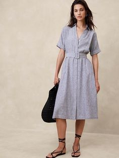 Linen-Blend Midi Shirtdress | Banana Republic Factory Fall 24, Linen Shirt Dress, Essential Dress, Banana Republic Factory, Shirtdress, Linen Dresses, Fall Outfits Women, Dress Design, Mom Style