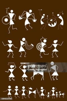 an image of various stick figures on a brown background stock illustration, clip art, graphic design