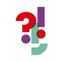 the question mark logo is shown in red, green and purple colors with dots on it