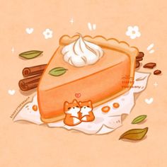 a piece of pie with whipped cream on top and two cats sitting next to it