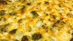 a close up view of broccoli and cheese casserole