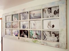 a family photo hanging on the wall with multiple pictures attached to it's sides