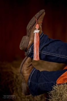 a cowboy's boot with a tassel hanging from it