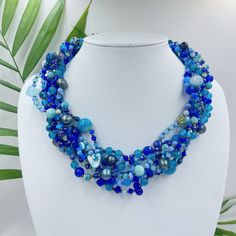 Big bold chunky multi strand handmade necklace. Blue beaded statement jewelry gift for women. You can wear this unique blue gemstone jewelry day or evening. Fits perfectly into shirts or summer dresses This necklace can make even an everyday dress stunning. It will be the perfect gift for yourself and a wonderful woman around you. While designing my necklaces, I pay attention to multi-purpose use. It can be used for casual evening or wedding, it's up to you and your choices .  For wife, mother, Blue Gemstone Beaded Necklace, Unique Blue Bib Necklace For Gifting, Unique Blue Bib Necklaces For Gift, Unique Blue Bib Necklace For Gift, Unique Blue Necklaces With Faceted Beads, Evening Fits, Unique Handmade Blue Bib Necklace, Luxury Large Beaded Blue Necklace, Blue Multi-strand Gemstone Beaded Necklace