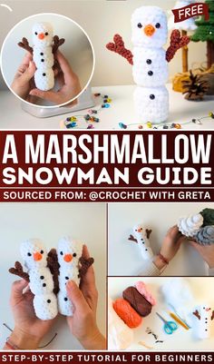 the instructions for how to make a marshmallow snowman with crochet