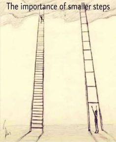 a drawing of two ladders reaching up into the sky with a man standing on top