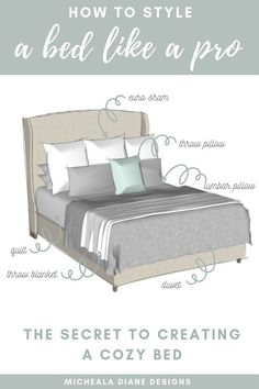 a bed with the words how to style a bed like a pro