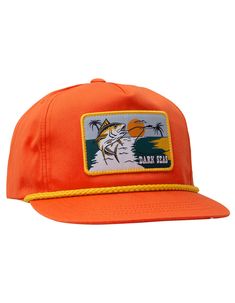 Dark Seas Harbor Snapback Hat. Woven Patch On Front. Tridents Logo Embroidery On Side. Brim Rope Detail. High Profile. Adjustable Snapback Closure. 60% Cotton 40% Polyester. Imported. Orange 5-panel Casual Hat, Casual Orange 5-panel Hat, Orange Adjustable Hat With Embroidered Logo, Adjustable Orange Hat With Embroidered Logo, Orange Snapback Hat For The Beach, Orange Snapback Hat For Beach, Trident Logo, Flannel Sweatshirt, Graphic Trends