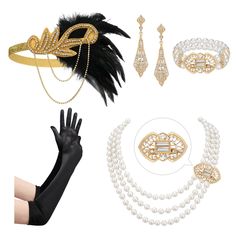 PRICES MAY VARY. Plastic Dry Clean Only 1920s Accessories, Flapper Accessories, Flapper Headpiece, Gatsby Headband, Flapper Costume, 1920s Flapper, Roaring 20s, Accessories Set, Faux Pearl Necklace