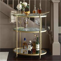 Classic Framed 3-Tier Bar Cart in Gold - HER Home Design Boutique 1920s Bar, Metal Bar Cart, Gold Bar Cart, Serving Bar, Family Furniture, Bar Cart Decor, Mirror With Shelf, Bottom Shelf, Kitchen Handles