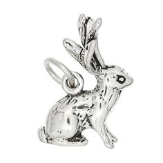 "Sterling Silver Jackrabbit / Jackalope Charm (3d Charm) This is made out of .925 Sterling Silver one of a kind! This is a great charm to attach onto charm bracelet or wear as simple charm on necklace. Metal: Sterling Silver 925 Finish: Oxidized Natural Silver (Not Shiny) Charm Size : Approximately 16 mm height X 11 mm width (0.63 inch X 0.43 inch) Charm Weight: 1.9 grams Options to Choose From: Charm Only - You will receive the charm as pictured. Dangle Bead - You will receive the charm attache Rabbit Jewelry, Rabbit Charm, Jack Rabbit, Cheap Accessories, Oxidized Sterling Silver, Animal Jewelry, Beaded Dangles, Sterling Silver Charm, Bunny Rabbit