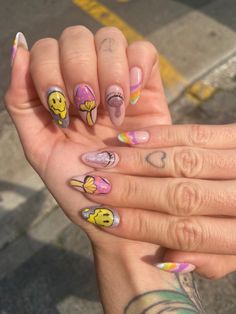 Trippy Mushroom Nails Acrylic, Trippy Mushroom Nails, Trippy Nail Designs, Coke Nails, Mushrooms Nails, Mushroom Nails, Bright Summer Acrylic Nails, 2022 Nails