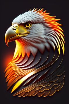 an eagle's head with orange and yellow feathers