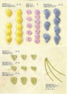 the instructions for making paper flowers are shown in three different styles and colors, including pink, blue, yellow