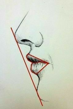 a drawing of a woman's face with red lines coming out of her mouth