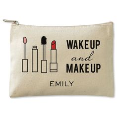 Personalized Wake Up and Make Up Zippered Canvas Pouch | Lillian Vernon Makeup Bag Design Ideas, Make Up Pouches, Pouch Bags, Make Up Pouch, Canvas Zipper Pouch, Canvas Pouch Design Ideas, Pouch Design, Canvas Bags, Personalized Pouch