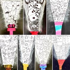 four pictures of different shapes and sizes of toothbrushes with writing on them, all in black and white