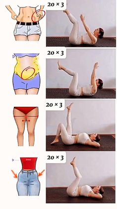 the woman is doing yoga poses on her stomach and back, with four different positions to do