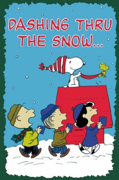 charlie brown and his gang dashing through the snow