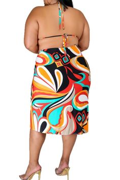 Polyester %: 95 Spandex %: 5 Three piece swimsuit set Triangle top High waist bottom Cover up skirt Model is wearing a 2X Hand wash cold water Do not bleach Three Piece Swimsuit, Head Bandana, Chic And Curvy, Skirt Model, Plus Size Swim, Coverup Skirt, Swimsuit Set, High Waist Bottoms, Triangle Top